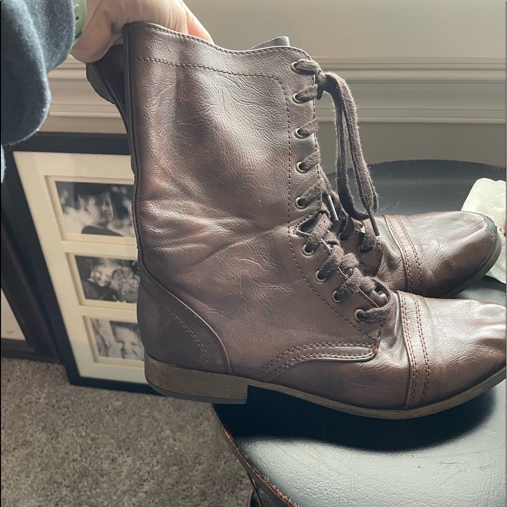 brown worn combat boots (taller)